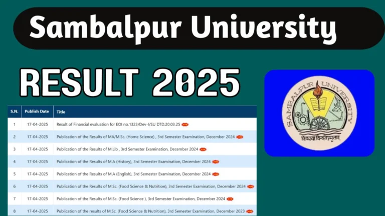 Sambalpur University Result 2025: Check UG and PG Semester Results Online